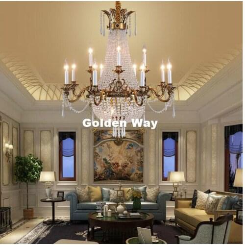 European Decora Chandelier Bronze Material Light E14 Crystal Chandelier Lamp Crystal Lustre Light Fixture Villa Cristal Lighting