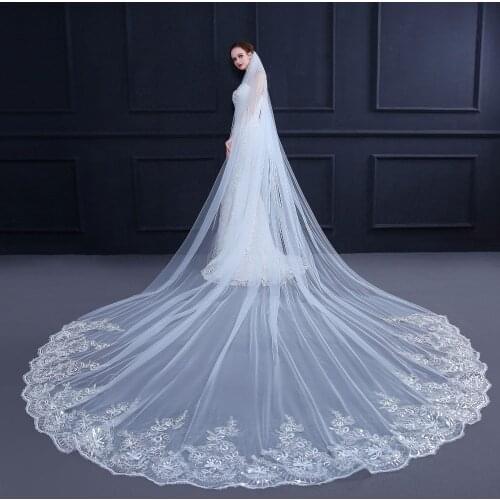 5m/4m/3m long white wedding veil ivory Cathedral bridal veil with lace edge with comb wedding accessories bride wedding veils