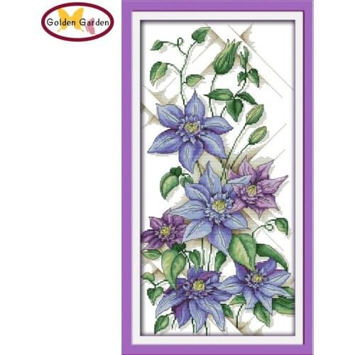GG Purple Blossoms Flower Joy Sunday Needlework Embroidery Designs Handcraft Chinese Cross Stitch Patterns for Home Decoration