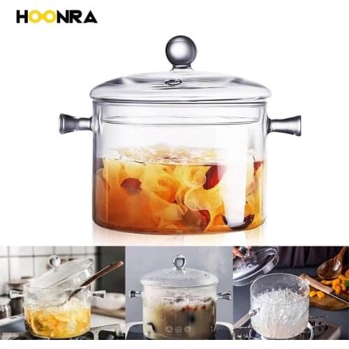 HOONRA Household Transparent Glass Soup Pot Kitchen Heat-resistant Porridge Pot Home Glass Bowl Kitchen Cooking Tools
