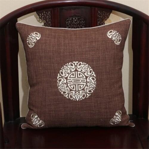 Chinese Style Cotton Linen Solid Cushion Cover Pure Color Traditional Embroidered Waist Pillowcase Sofa Bed Decor Pillow Cover