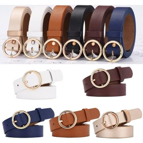 Classic Womens Leather Belt Fashion Vintage Solid Waistband Wide Belt Strap Belts 1pcs Unisex round buckle trouser belt