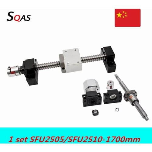 Ball screw kit SFU2505 SFU2510 1700mm ball screw end machined with BK20 BF20 +single nut -3 +nut holder+coupling for cnc part