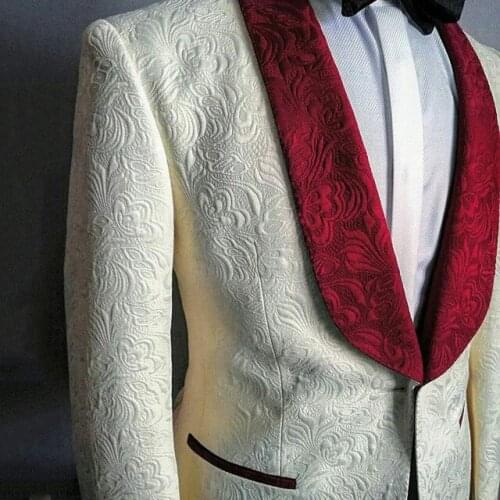 Real Photo Costume Homme Mariage Print Ivory Pattern Wedding Suits for Groom Tuxedos Jacquard Groosmen Blazer Masculino 2 Pcs