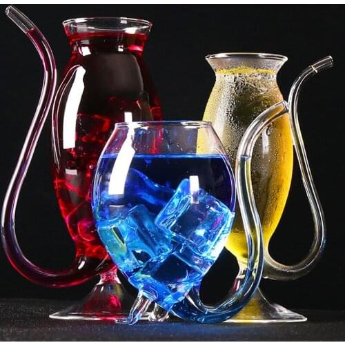 Creative Transparent Glass Cup With Drinking Tube Heat-resistant Wine Juice Cup with Straw Home Bar Cups Kitchen Accessory PI669