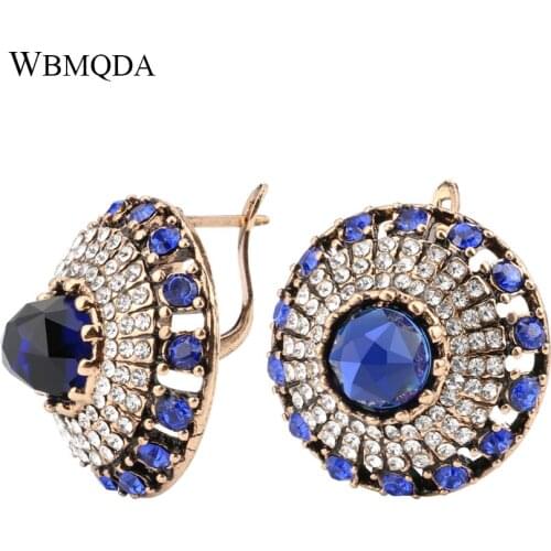 Hot 2018 Luxury Blue Natural Stone Crystal Earings Vintage Antique Gold Stud Earrings For Women Mothers Day Gift Fashion Jewelry