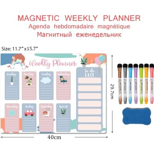 Magnetic Weekly Monthly Planner Calendar Fridge Magnet Stickers Schedule Message Drawing Whiteboard for Wall Erasable Markers