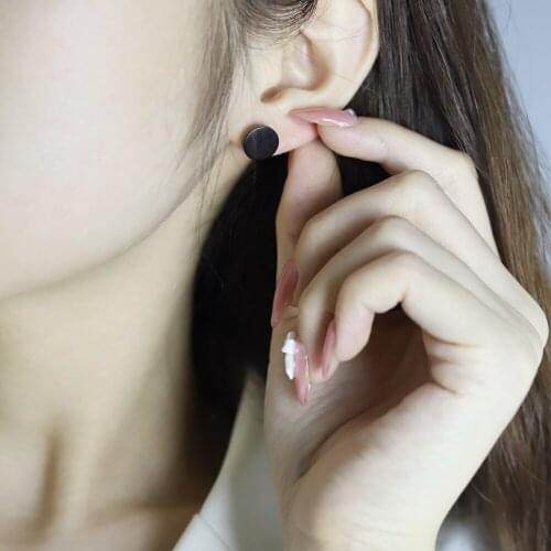 Fashion Women Men Black Round Stainless Steel Simple Ear Studs Earrings 5 Size Punk Earring Punk Cool Jewelry Wholesale
