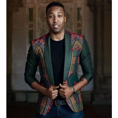 Mens Casual Blazers Slim Fit Casual African Print Coats African Dashiki One Button Suits Bridegroom Coat Jacket Men Tops