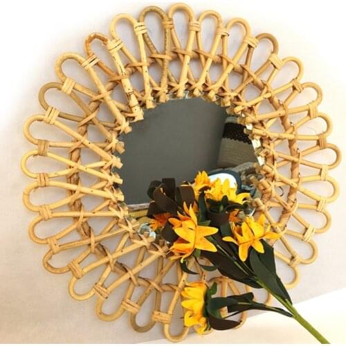 2020 New Rattan Round Makeup Mirror Innovative Art Decor Dressing Bathroom Wall Hanging