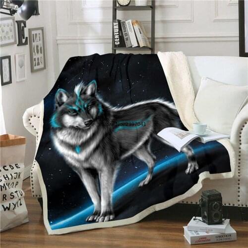 New Wolf Blanket Men 3D Cartoon Sherpa Blanket Double Thick Velvet Warm Super Soft Flannel Office Nap Blanket Sofa Bedding