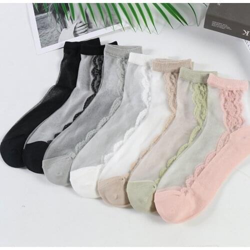 Spring and Summer New Fashion Transparent Nylon Silk Cotton Bottom Womens Silk Short Cool Socks Womans Socks Drop Shipping