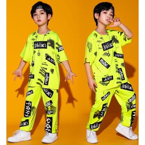 Hip Hop Clothes Boys Street Dancewear Rave Outfit Kids Jogger Cargo Pants Fluorescent Green Stage Costume Designer ClothesDL8139