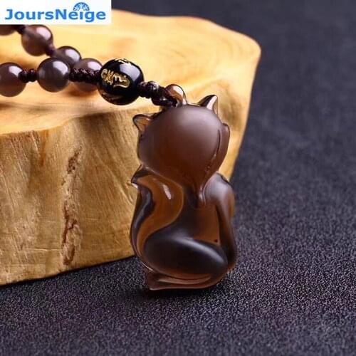 Wholesale Ice Hair Natural Obsidian Necklaces Pendants Stone Pendant Carved Fox for Woman Men help love evil Jewelry JoursNeige