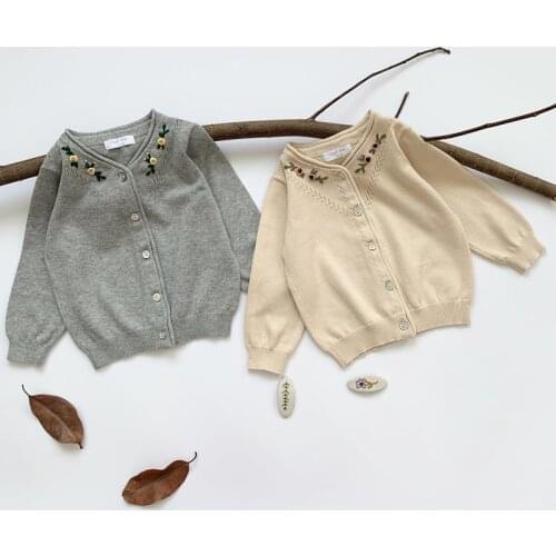2020 Autumn New Baby Girls Knitted Sweaters Handmade Embroidery Floral Kids Cotton Cardigan Sweater Toddlers Children Clothes
