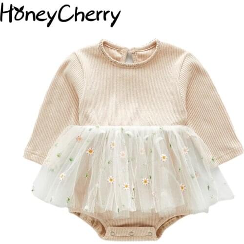 Autumn Baby Girl Long Sleeve Princess Dress bodysuit Flower Tulle Skirt Crawling Clothes baby bodysuit