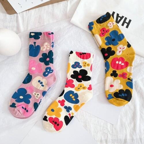Autumn Socks Cotton Cool Fashion Small Flower Women Sock Ins Fashion Socks All-match Womens Socks Bubble Mouth