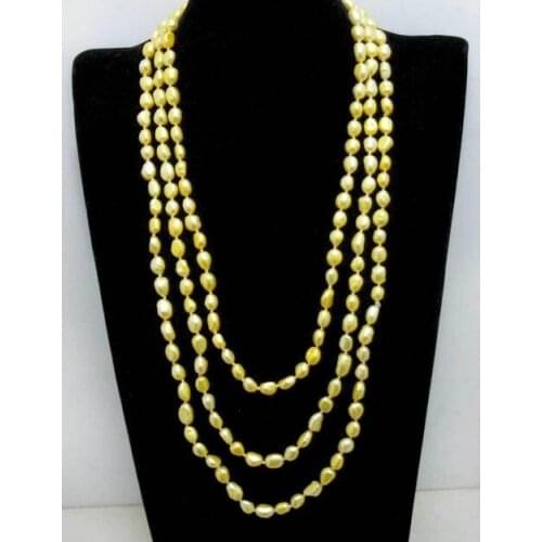 7-9mm Trendy 80" Women Necklace & Yellow Natural Pearl Baroque