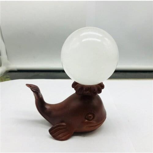 Natural quality polished quartz crystal ball with reiki healing+ wood bracket