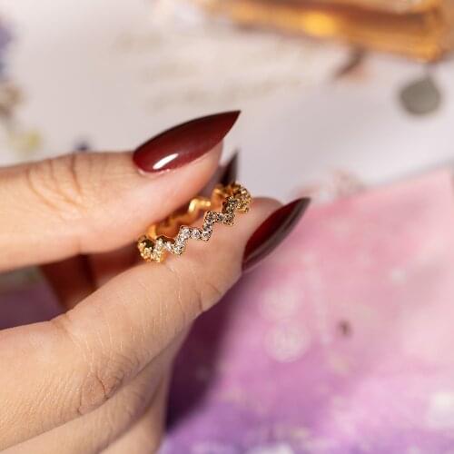 Simple 4 Colors Wavy line Women 925 silver CZ Stones Engagement Wedding Rings Set Gold Plated Famous Brand Thin Ring Jewelry