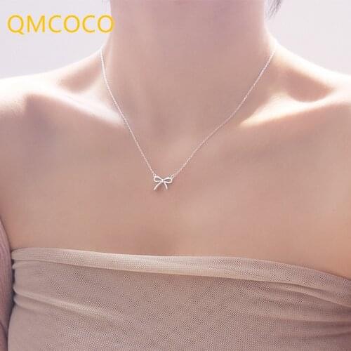 QMCOCO 925 Silver Bowknot Clavicle Woman Simple Necklaces For Women Temperament Birthday Party Trendy Jewelry Gifts