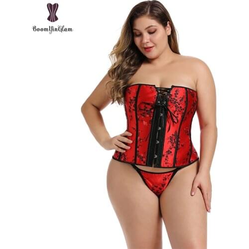 Plus Size Steampunk Gothic Bustiers And Corsets Waist Cincher Corset Red Shapewear Lace Up Boned Corselet For Women 839