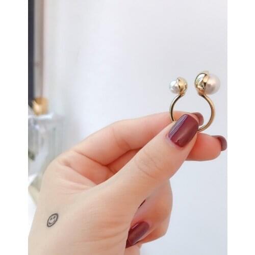 Hot famous brand replica party jewelry maked letter ring open size small big double pearl ring wedding gift