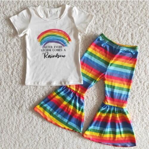 RTS Rainbow set baby little girls boutique outfits clothing sets kids toddler fashion clothes children wholesale design