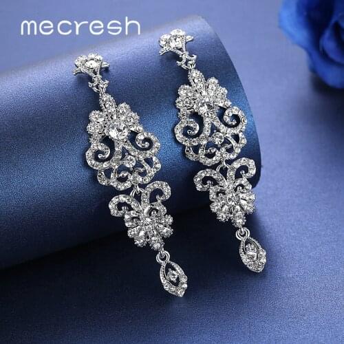 Mecresh Silver Color Crystal Wedding Clip On Earrings Women Accessories Bridal Branch Vine Clip Earrings Without Piercing MEH948