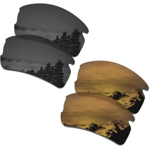 SmartVLT 2 Pairs Polarized Sunglasses Replacement Lenses for Oakley Flak 2.0 AF OO9271 Stealth Black and Bronze Gold