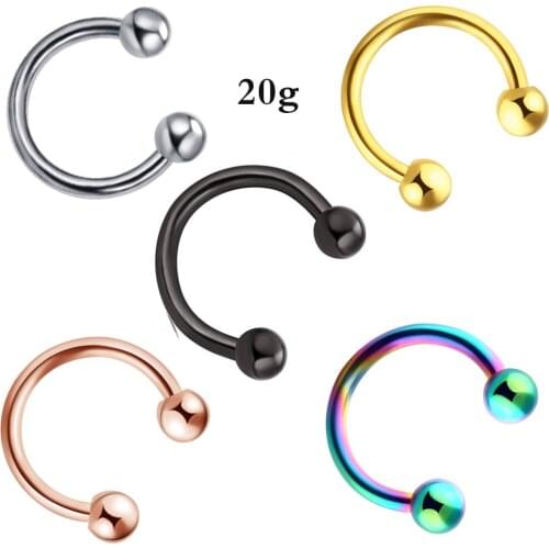 TIANCIFBYJS 16G 20G Stainless Steel Nose Hoop Ring Women C-Shaped Screw Nose Studs Cartilage Earring Body Piercing Jewelry 1pcs