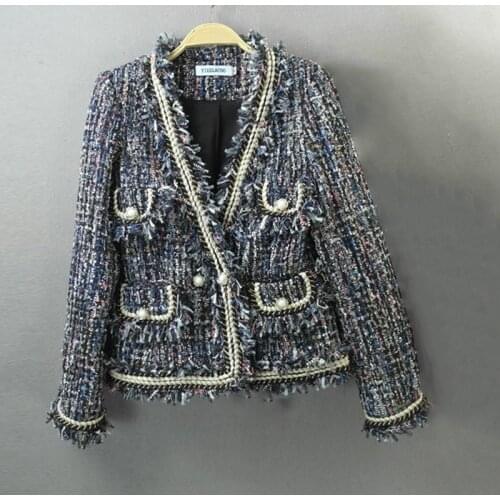 Tweed jacket coat heavy industry bur trim beige border autumn / winter womens jacket new ladies long sleeve jacket