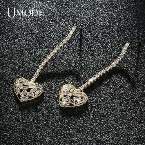 UMODE Drop Earrings Rectangle CZ Heart-Shaped Hollow Earring for Elegant Women Wedding Jewelry Accessories UE0717
