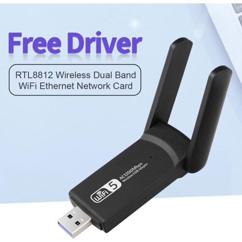 1200Mbps Wireless Dual Band 2.4/5.8G USB WiFi Adapter Free Driver Network Card with Dual Antenna USB3.0 Receiver for PC Computer