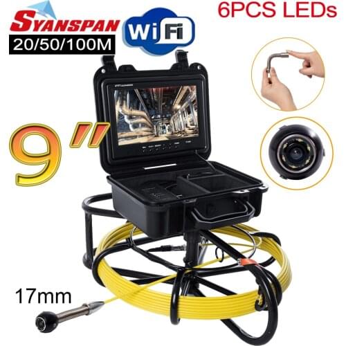 All-in-One SYANSPAN IP68 9"Wi-Fi Pipe Inspection Video Camera,17mm Drain Sewer Pipeline Industrial Endoscope with Meter Counter