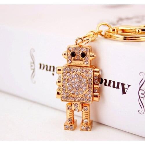 XDPQQ Korea Creative Cute Robot Keychain Stereo Men Metal Rhinestone Pendant Keychain Small Gift Giveaway
