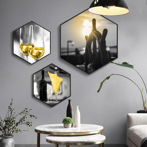 Yellow Champagne Picture Home Decor Nordic Canvas Painting Wall Art Print Wine Cup Poster Art Painting for Kitchen Living Room
