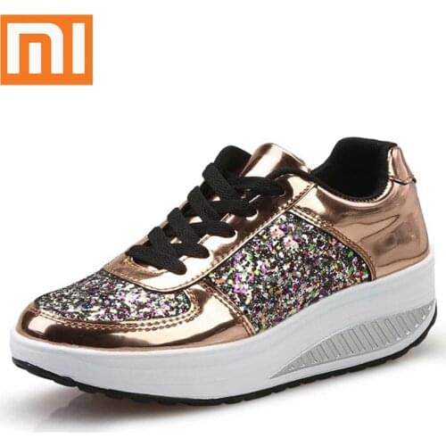 Xiaomi Womens Ladies Wedges Sneakers Sequins Shake Shoes Fashion Girls Sport Shoes Women Sneakers Shoes White Shoe