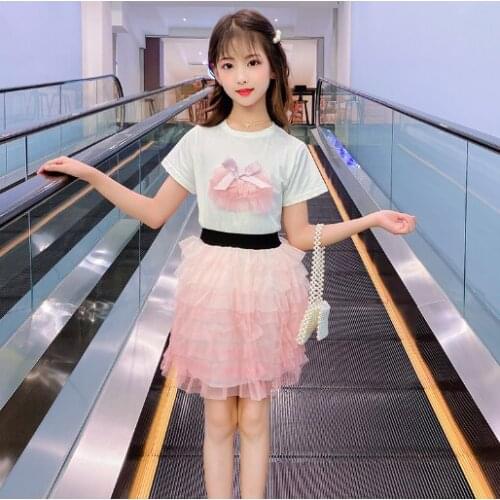 Teenagers Girls clothes Sets Summer Children Short Sleeve T-Shirts+Shirt 2 Pcs Kids tutu skirt Suits Girls Clothing 5 6 8 912