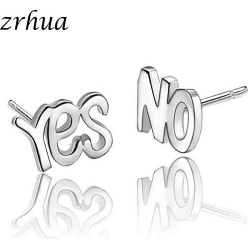 ZRHUA Silver Color Splicing Letter Stud Earrings For Women Casual Style Girl Earings Personality Hot Sale Fashion jewelry