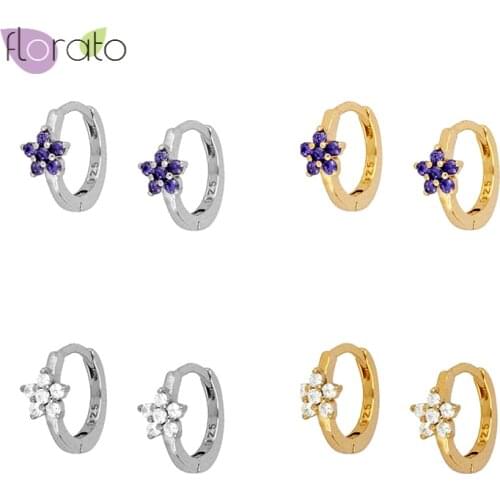 Minimalist Purple/White Zircon 925 Sterling Silver Hoop Earrings for Women Simple Cute INS Small Circle Earrings Gold Jewelry