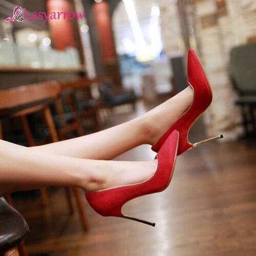 Lasyarrow Women Pumps Stiletto Thin Heel Pointed Toe Bling Party Wedding Shoes Sexy Blue Red Zapatos Feminina Shallow Heel RM176