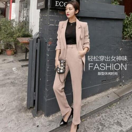 Spring and Autumn women models Korean temperament fashion single button small suit leisure OL solid color trousers suit suit