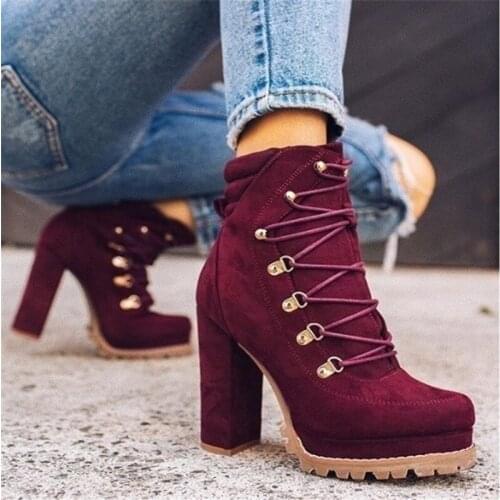 Winter Warm Fur High Top Platform Shoes Fashion Women Ankle Boots Lace-Up Casual Shoes Platform Winter Black High Heel Boots