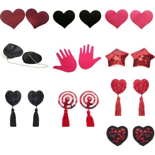 1 Pair Sequin Tassel Cover Heart Shape Bra Nipple Cover Lace Women Sexy Self Adhesive Pasties Breast Petals
