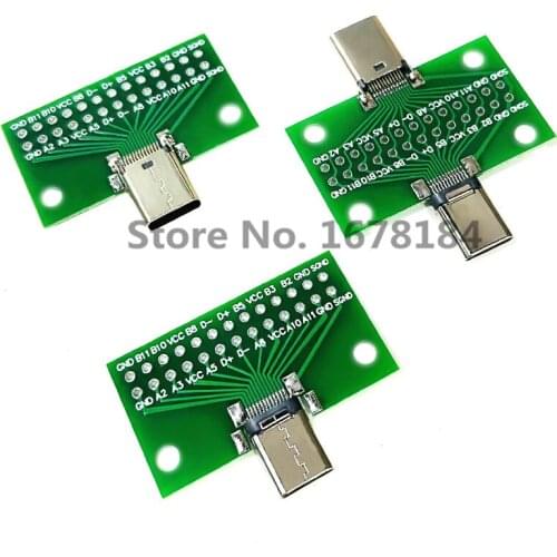 1PCS Type-C Male to Female USB 3.1 Test PCB Board Adapter Type C 24P 2.54mm Connector Socket For Data Line Wire Cable Transfer