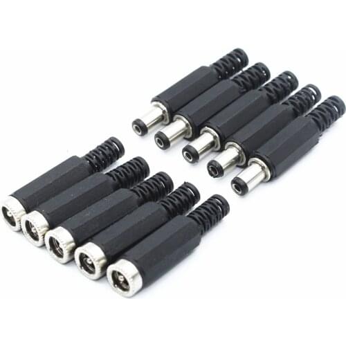 10pcs DC Power Jack Plugs Male / Female Socket Adapter Connectors 2.1mm x 5.5mm For DIY Projects