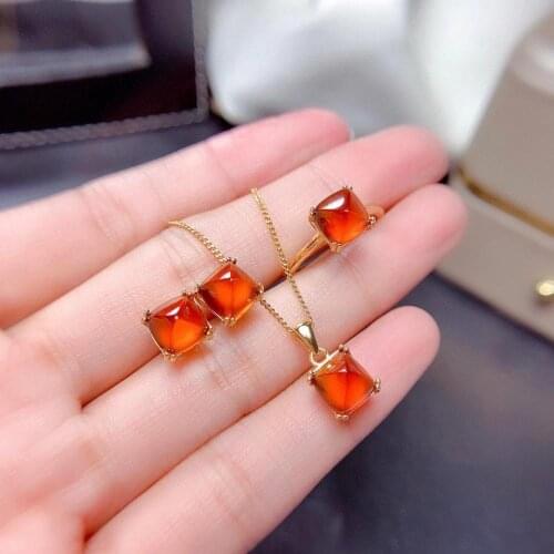 100% Natural And Real Garnet Set 925 Sterling Silver 1pc Ring,2pcs Earring,1pc Pendant Wedding Jewelry