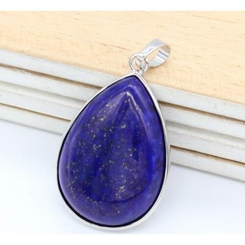 100-Unique 1 Pcs Silver Plated Water Drop Shape Lapis Lazuli Pendant for Christmas Gift