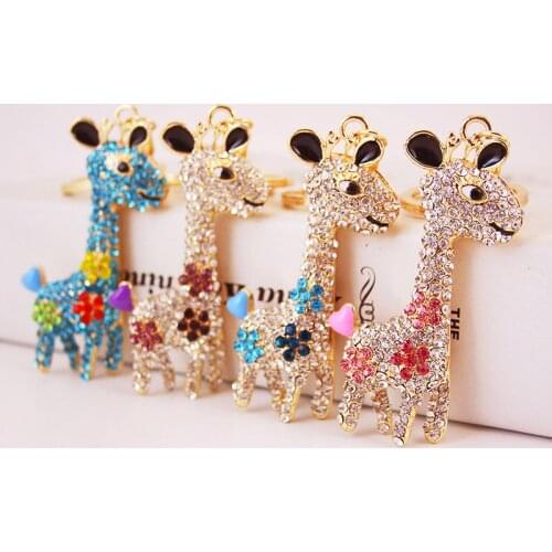12pcs/lot YWbeyond Crystal Rhinestone key chain giraffe wedding Keychain keyrings kids birthday party door gifts